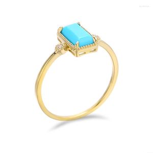 Rings Cluster Rings UNICE Natural Rectangle Turquoise Vintage Simple Real 9K Gold Yellow Gemstone Women Party Gift Fine Jewelry