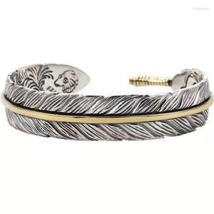 Bangle LongLongjinsu S925 Grass Pattern Feather Bracelet Men's Trendy Personality Versatile Takahashi Wulang Vintage