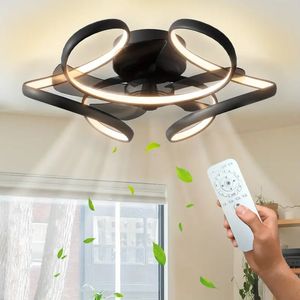 1-teiliger Deckenventilator mit Licht, moderner schwarzer Unterputz-Deckenventilator mit niedrigem Profil, intelligenter geometrischer flügelloser Deckenventilator mit Fernbedienung, dimmbare LED, perfekt für Küche, Schlafzimmer