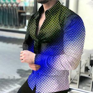 Herren Freizeithemden Herren Frühling Herbst Farbverlauf Polka Dot Muster Herrenhemd Bedruckt Slim Blau Langarm S-3XL