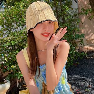 Chapéus de balde de crochê coreanos de verão Ins Protetor solar de viagem Panamá Bob Chapéu de pescador Feminino Elegante Guarda-sol Chapéu de sol