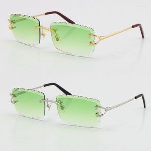 Sonnenbrille 2023 Metallstil Randlos Diamantschliff Geschnitzte Linse Quadratische C Dekoration Mode Männliche und Weibliche 18 Karat Gold mit Box Sonnenbrille