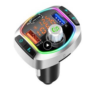 Lettore MP3 Bluetooth per auto a doppio schermo BC63 con ricarica rapida PD/QC3.0, effetto luce ambientale e trasmettitore FM