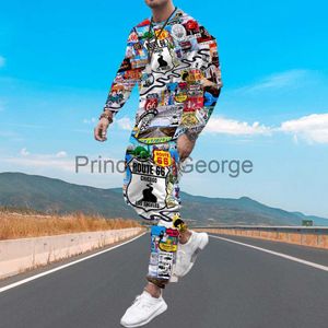 Herrspårsfall Casual Route 66 Tracksuits Men's Clothing Sports Passar Streetwearlong Sleeve Tshirt Sportswear 3D Print Sweatpants Man Set X0627