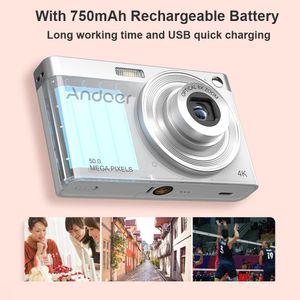 Connettori Andoer Videocamera digitale 4K Videocamera 50MP Schermo IPS da 2,88 pollici Messa a fuoco automatica Zoom 16x Flash incorporato con batterie per bambini