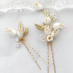 Hair Clips Beautiful White Flowers Bride Hairpin Green Enamel Weeding Accessories