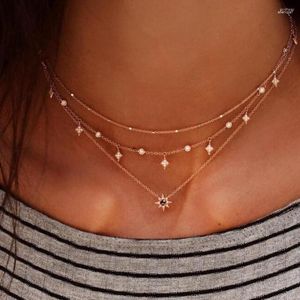 Choker Boemian Layed Necklace Water Drop Crystal Stone Pendant Shiny Sun Summer Star Chockers Women Jewelry