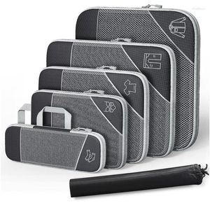 Sacos de armazenamento 3/6 peças cubos de embalagem compactados conjunto de organizador de viagem com bolsa de sapato malha visual bagagem leve mala