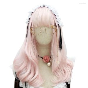 Synthetische Perücken, Lolita, Cosplay, langes lockiges Haar, große Welle, hellrosa Luftknall, niedliche Faser, hochtemperaturbeständige Perücke, Harajuku