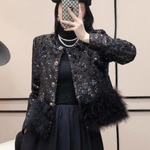 Giacche da donna Piume Giacca firmata Casual Paillettes femminili per donna Scollo a V Manica lunga Patchwork Abbigliamento moda coreana