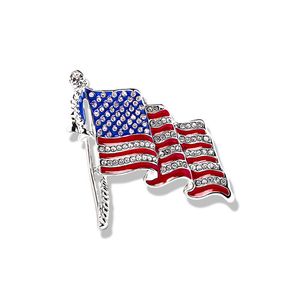 USA Flag Lapel Pin Cute Rhinestone Målning Olja Emalj Brosch Crystal Flagpole Bag Kläder Fashion Jewelry American Flag Badge