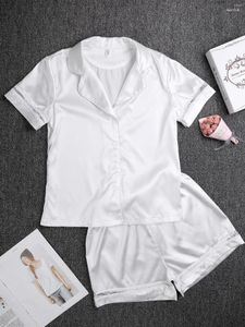 Women's Sleepwear Women's Women Satin Pajamas Set Summer Short Sleeve Button Down Sleep Tops With Shorts Female Sexy Lace Hollow Out