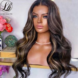 Body Wave Lace Front Wigs Highlight Lace Frontal Wigs Synthetic Omber Blonde /Red Highlight With Black Colored With Hair 230524
