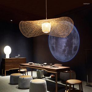 Pendellampor kinesiska bambu korgkronkrona vardagsrum sovrum mat loft tak manual lampa sovsal kreativ belysning