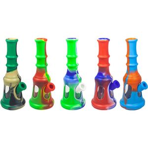 Latest Colorful Silicone Bubbler Pipes Kit With Glass Handle Filter Funnel Bowl Dry Herb Tobacco Waterpipe Hookah Shisha Smoking Bong Holder Handpipes DHL