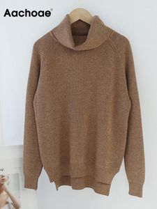 Kvinnors tröjor Aachoae Solid Pullover tröja för kvinnor Casual Office Turtleneck Lady Hem Split Batwing Sleeve Loose Bas Tops Sueter