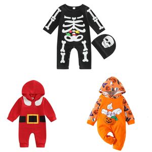 Rompers Born Baby Boy Girl Halloween z długim rękawem Czarna bawełniana kombinezon Skull Playsit Nowatorski strój 0 24m 230626