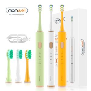 Escova de Dentes Mornwell Electric Sonic T32 Carregamento USB Recarregável Adulto Impermeável Eletrônico Dente 2 Escovas Cabeças de Reposição 230627