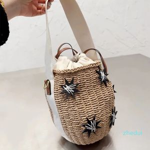 2023-Mini Straw Bucket Bags дизайнерская сумка пляжная сумка через плечо на одно плечо Женская вязаная сумка Totes 5A