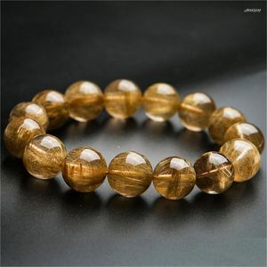 Strand 15MM Genuine Natural Titanium Rutilated Quartz Round Beads Crystal Powerful Stone Women Men Stretch Bracelet