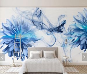 Papéis de parede 3D Abstrato Azul Flor Papel de Parede Mural HD Impresso Po Murais de Parede Para Quarto Rolo de Papel Floral Contato Personalizado