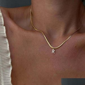 Pendant Necklaces Inlaid Zircon Letter Initial Necklace For Women Gold Chain Cute Charms Collier Alphabet Jewelry Friends Gift Drop Dhiet