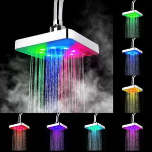 Bathroom Shower Heads Rainfall Top Spray LED Shower Head Square Fixed Showerhead colors Temperature Sensor Colors Changing Ultra-Quiet Shower R230627