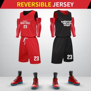 Outdoor Shirts Custom High Quality Youth Basketball Jersey Sets Mens Breathable Polyester Mesh Fabric Reversible Basketball Uniform Shirts 5101 230626