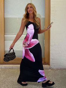 Базовые повседневные платья Tossy Спагетти-бретельки Платье-комбинация Lily с цветочным принтом Летнее облегающее длинное платье макси с открытой спиной и принтом в стиле бохо 2023 230626