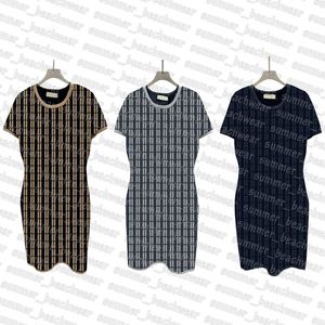 Women Sexy Knits Dress Short Sleeve Knitted Dresses Letters Printed Bodycon Dress Crew Neck Dresses