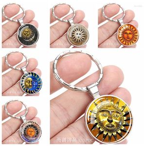 Keychains Vintage Ethnic Keychain Sun And Moon Glass Cabochon Retro Jewelry Christmas Gifts Fashion Accessories For Women