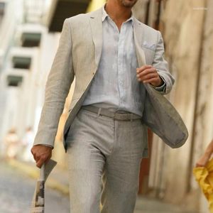 Men's Suits Men's & Blazers 2023 Summer Gray Linen For Men Fashion Clothes 2 Piece Custom Wedding Tuxedo Groom Set Blazer With Pants