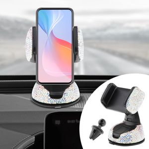 2 em 1 suporte de telefone bling com ventosa para painel de carro para-brisa giratório cristal strass suporte para celular