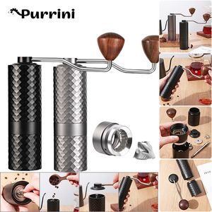 Manuella kaffekvarnar CNC Rostfritt stål Slipning Kärna Diamond Mönster Handvev Kaffekvarn Portable Manual Espresso Double Shaft Grinder Tools 230627