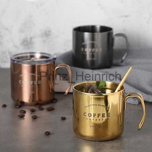 Mugs 304 Stainless Steel Coffee Mugs Double Titanium Antihot Mug Plating Gold Rose Sliver Coffee Cup Breakfast Milk Cups 350ml J230627