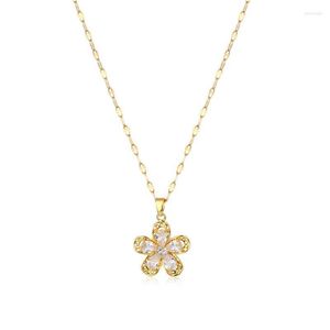 Pendant Necklaces Recommend Jewellery High Quality Titanium Steel Flower Zircon Style Small Jewelry Choker Wedding For Women