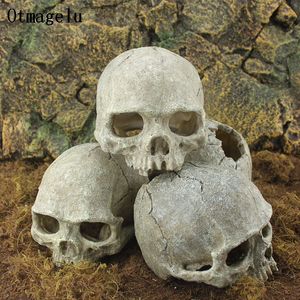 Dekorativa föremål Figurer Harts Easter Island Head Bone Skull Statue for Lizards Terrarium Reptile Hide Cave Aquarium Fish Tank Landscape Decor Ornament 230626