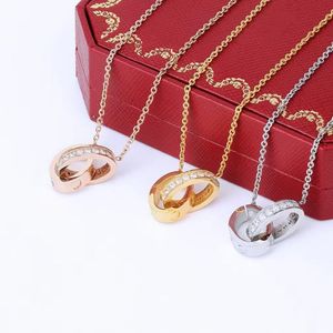 Luksusowe modne naszyjnik projektant biżuterii moda srebrne podwójne pierścionki diamentowe wisiorek różowe złoto naszyjniki dla kobiet 18 -karatowe naszyjniki wisiorek