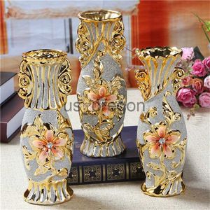 Objetos decorativos estatuetas europeu banhado a ouro folheado vaso de porcelana vaso de cerâmica vintage avançado vaso de flores sala de estar enfeites para casa decoração de casamento presente