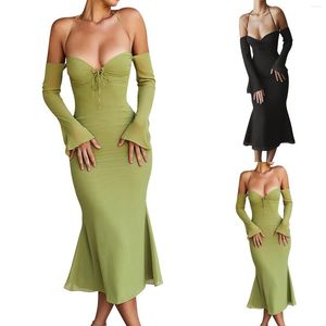 Casual Dresses Tie Neck Trendy Long Sleeved Suspender Dress Mid Length French For Women