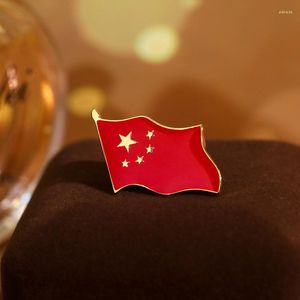 Brooches Female Simple Vintage Chinese Five-star Red Flag For Women Luxury Yellow Gold Color Enamel Alloy Brooch Safety Pins