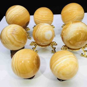 Decorative Objects Figurines 5A 100 Natural crystal jade Yellow wax quartz Iceland stone Healing crystal ball Home Decoration Feng Shui Reiki gift 1pcs