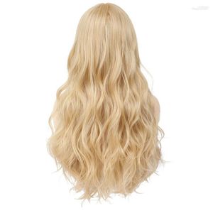 Perucas Sintéticas X-TRESS Fashion Hair Wig Arrival 130% Density Long Body Wave Gold Color For Women Machine With Bangs