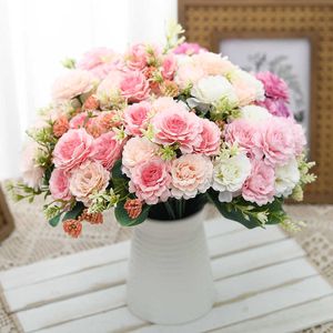Flores secas artificial rosa retro seda branca peônia casa decoração de casamento alta qualidade diy decoração buquê artesanato barato