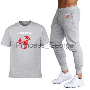 Herrspår 2020 NYA SOMMER MÄNS KORT SLEEVE ABARTH CARPRYCK Högkvalitativ bomull Crew Neck Casual Men's Tshirtpants Suit 2st X0627