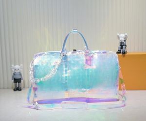 Seyahat çantası, el çantası, bagaj çantası, tote çanta açık hava yeni aurora renk kristal çantası, serin ve şeffaf görünüm, büyük iç kapasite