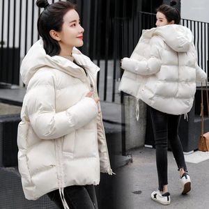 Damskie okopy płaszcze słodka młoda dziewczyna z kapturem zimowy płaszcz damski bawełniany luźna luźna kurtka koreańska moda