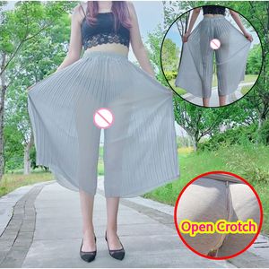 Kobieta Sexy przepuszczalność spodnie z otwartym kroczem Hot Outdoor łatwy koreański styl Japan Style luźne spodnie drążą spódnice bez krocza