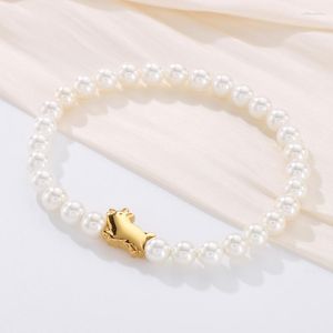 Charm Bracelets Imitação Pérola Corrente Frisada Para Mulheres Luckly Porco Aço Inoxidável Elegância França Moda Jóias