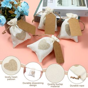 Present Wrap 50st White Linen DrawString Bag 10x14cm Vintage Natural Burlap Gift Candy Bags Wedding Candy Bags Jute Gift Jewelry Pouch 230626